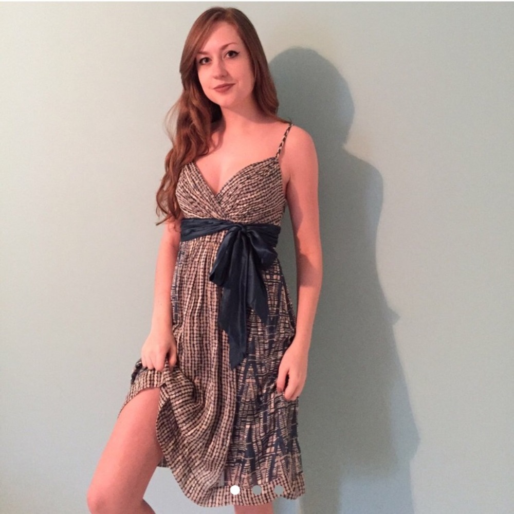 BCBG Max Azria Patterned Blue Tie Dress